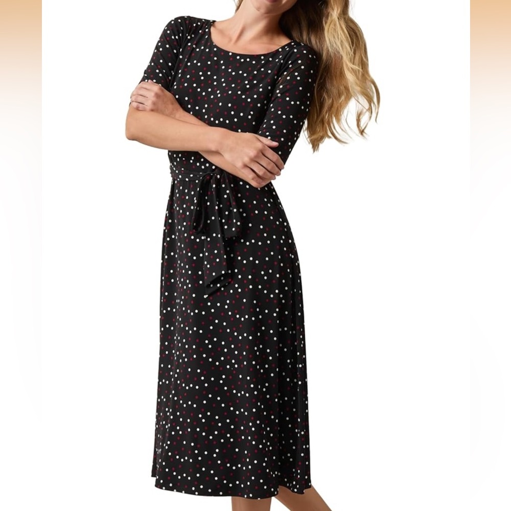 Kasper Black Dress with White and Red Polka Dots